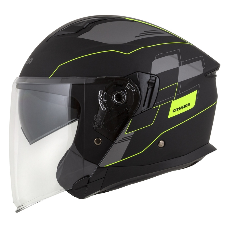 Cassida Jet Tech Roxor casque moto ouvert noir-gris-jaune fluo matt soldes