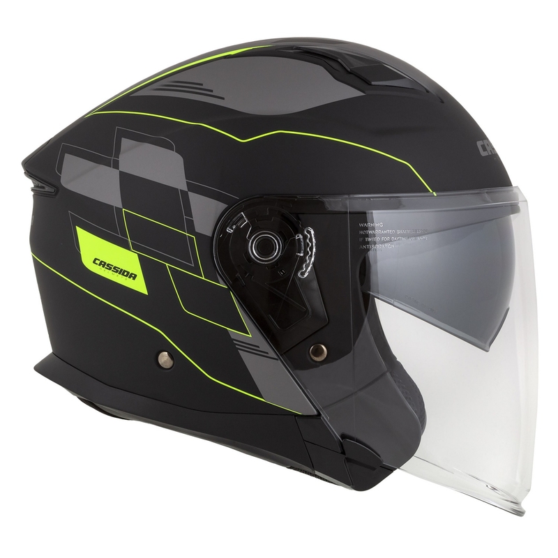 Cassida Jet Tech Roxor casque moto ouvert noir-gris-jaune fluo matt soldes