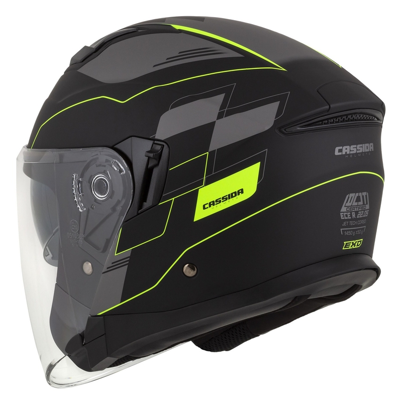 Cassida Jet Tech Roxor casque moto ouvert noir-gris-jaune fluo matt soldes