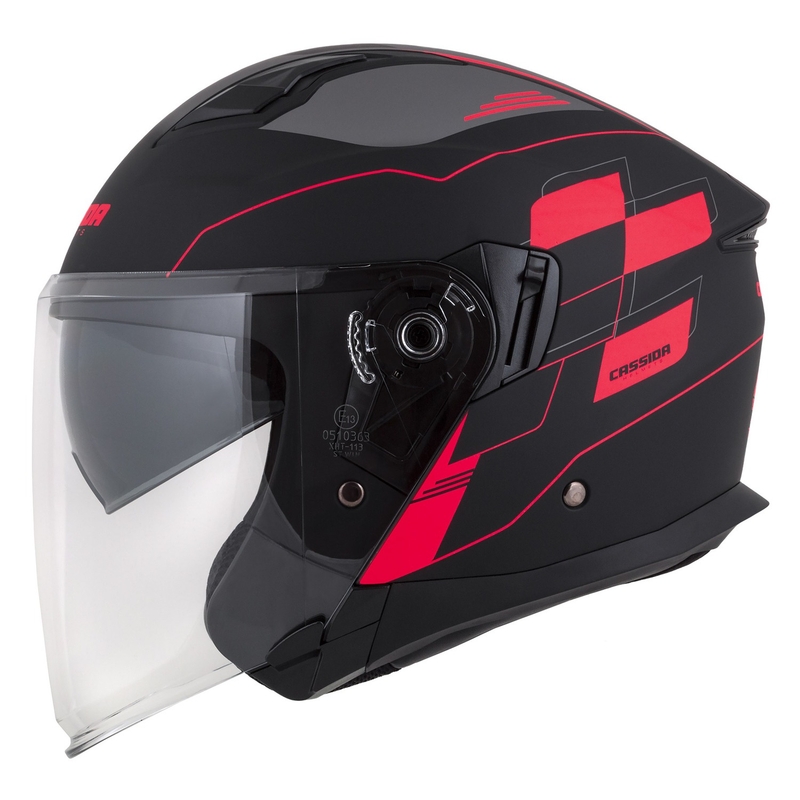 Cassida Jet Tech Roxor casque moto ouvert noir-gris-rouge fluo matt