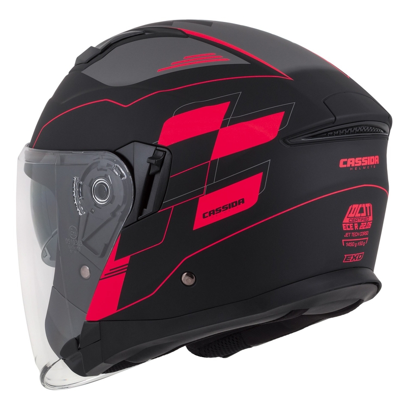 Cassida Jet Tech Roxor casque moto ouvert noir-gris-rouge fluo matt