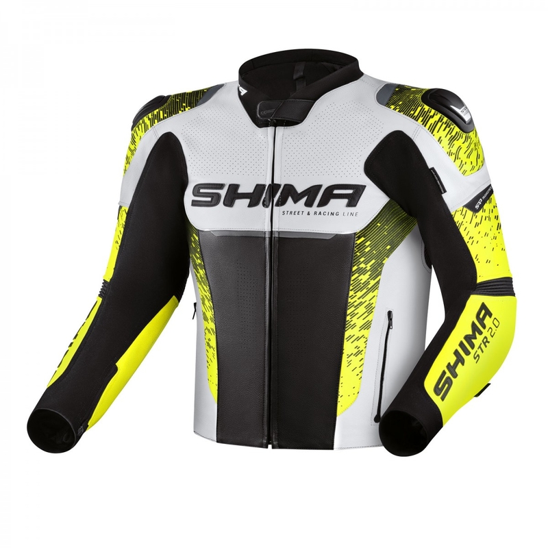 Veste moto Shima STR 2.0 noir-blanc-jaune fluo