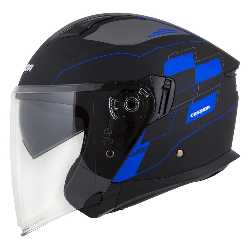 Casque moto ouvert Cassida Jet Tech Roxor noir-gris-bleu mat