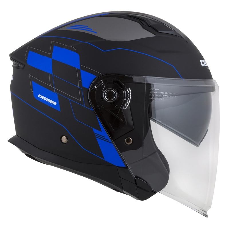 Casque moto ouvert Cassida Jet Tech Roxor noir-gris-bleu mat