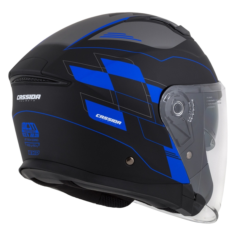 Casque moto ouvert Cassida Jet Tech Roxor noir-gris-bleu mat
