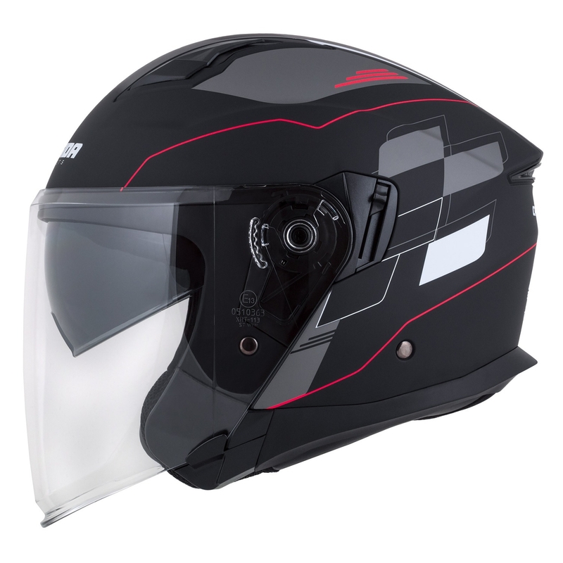 Casque moto ouvert Cassida Jet Tech Roxor noir-rouge-gris