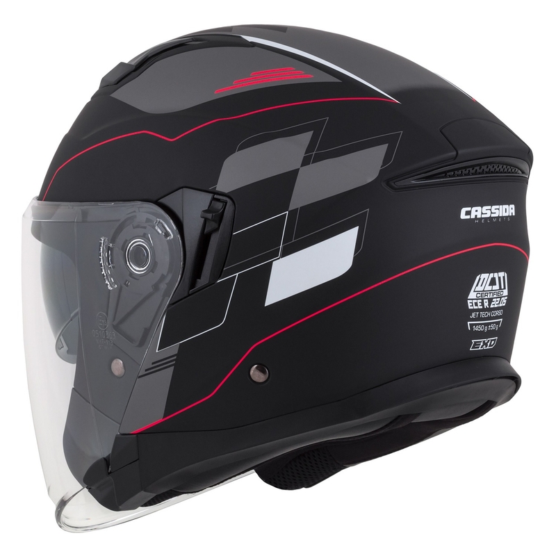 Casque moto ouvert Cassida Jet Tech Roxor noir-rouge-gris