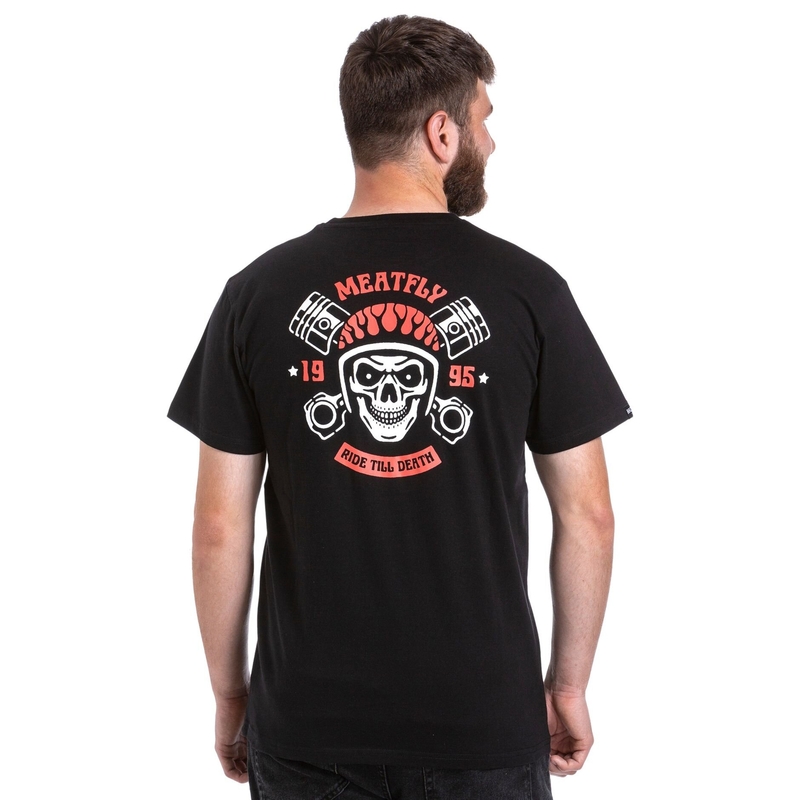T-shirt Meatfly Ride Till Death orange et noir soldes