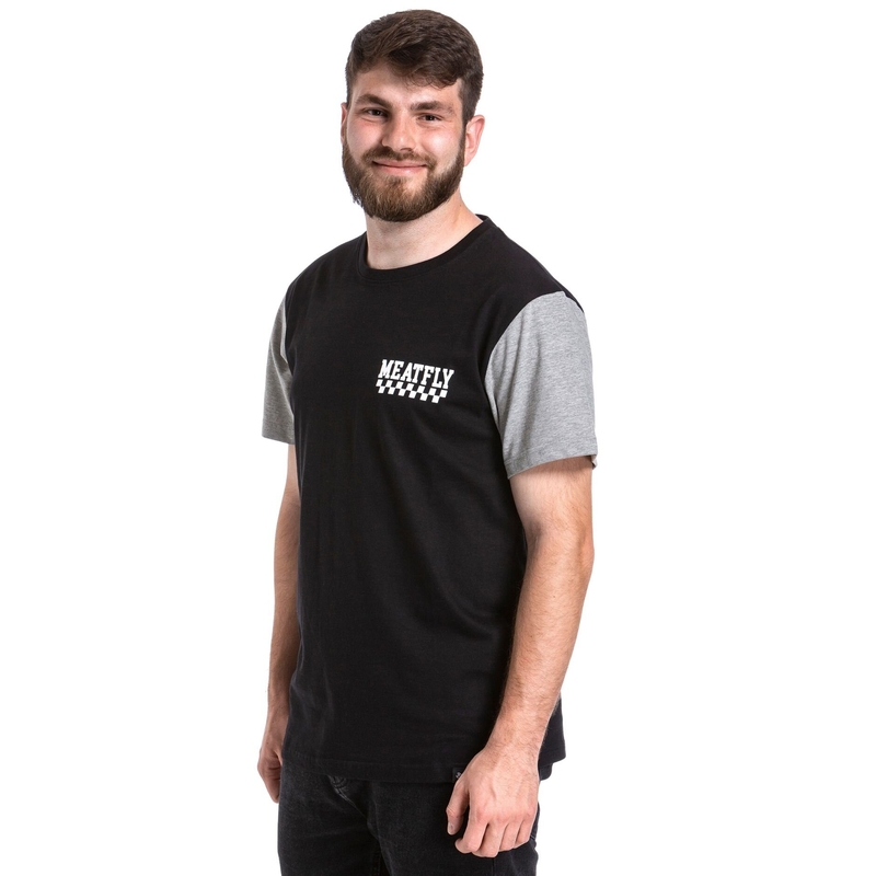 T-shirt Meatfly Racing noir et gris soldes