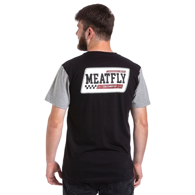 T-shirt Meatfly Racing noir et gris soldes