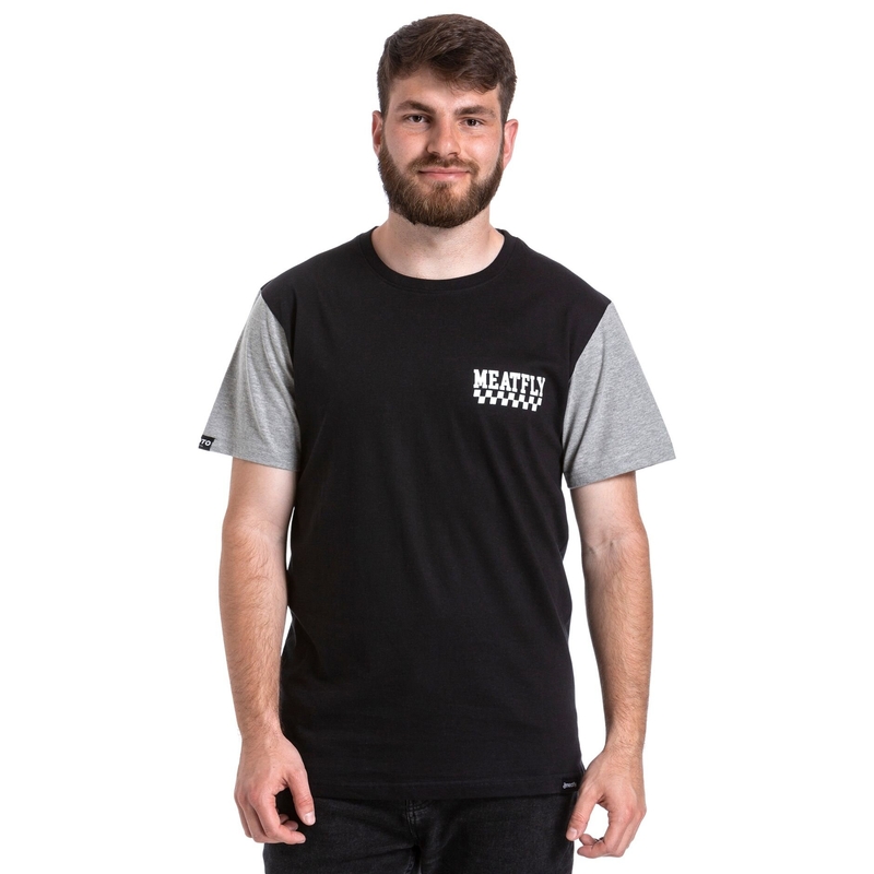 T-shirt Meatfly Racing noir et gris soldes