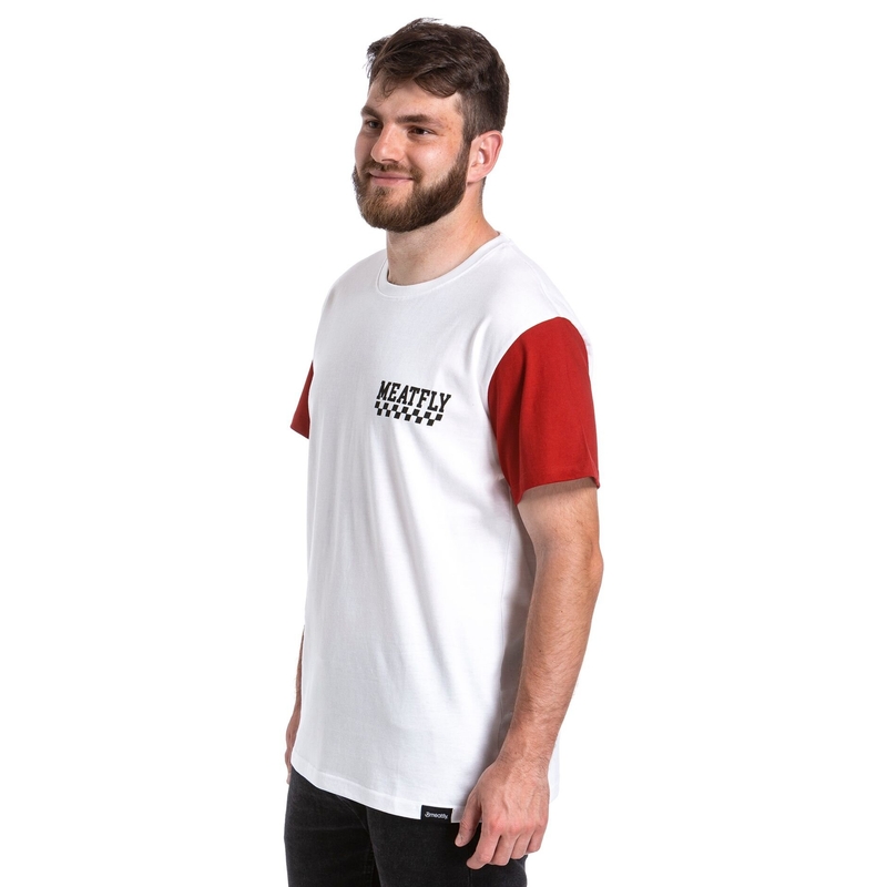 T-shirt Meatfly Racing blanc-rouge soldes