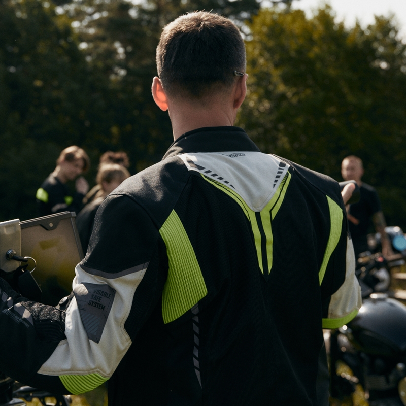 Veste de moto Ozone Flow noir-gris-jaune fluo soldes