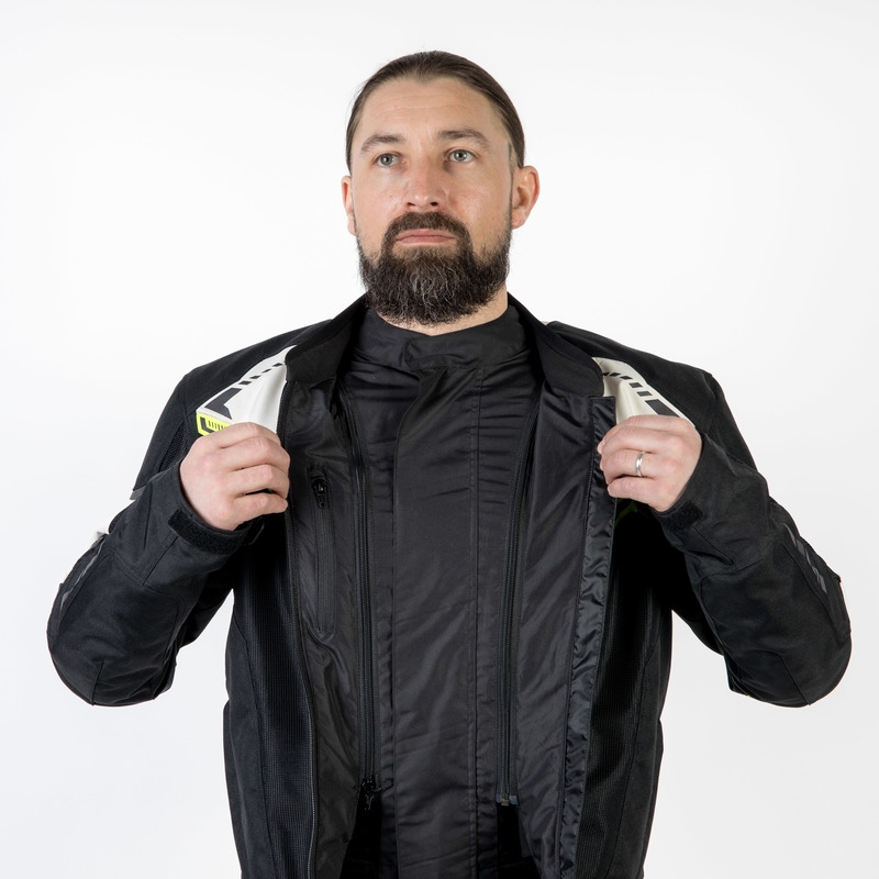 Veste de moto Ozone Flow noir-gris-jaune fluo soldes