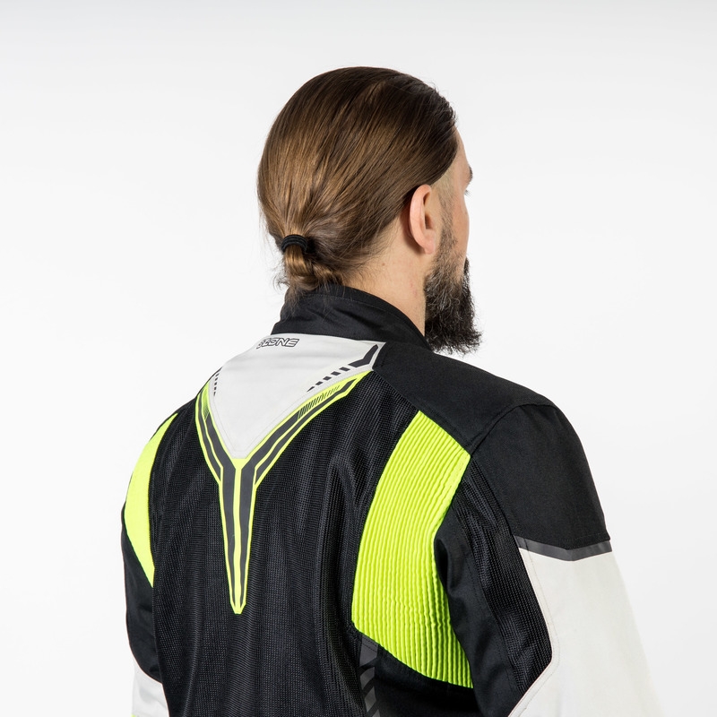 Veste de moto Ozone Flow noir-gris-jaune fluo soldes