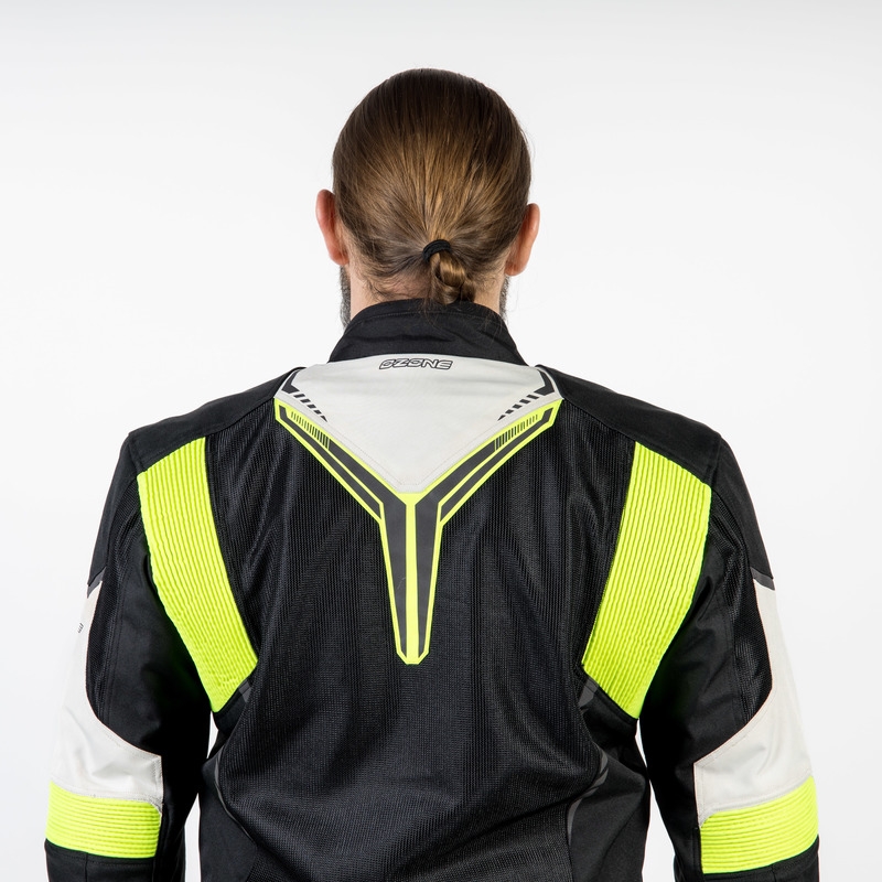 Veste de moto Ozone Flow noir-gris-jaune fluo soldes