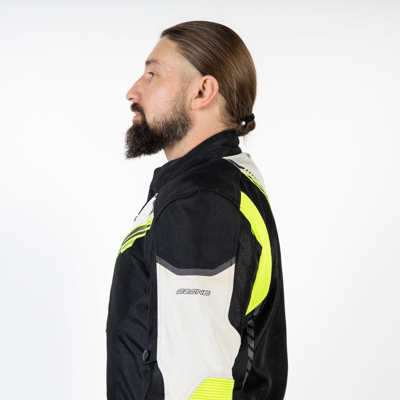 Veste de moto Ozone Flow noir-gris-jaune fluo soldes