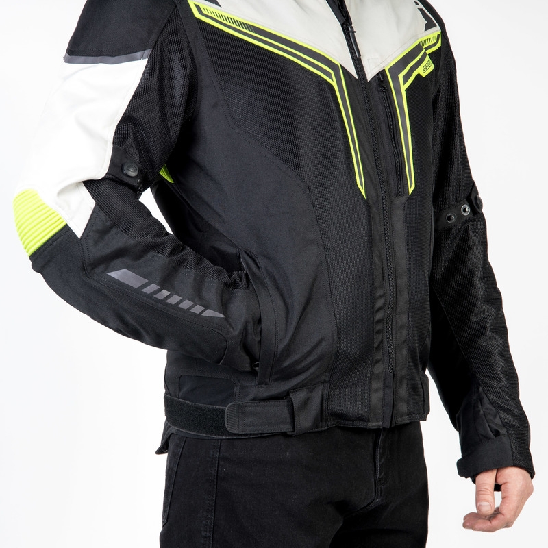 Veste de moto Ozone Flow noir-gris-jaune fluo soldes