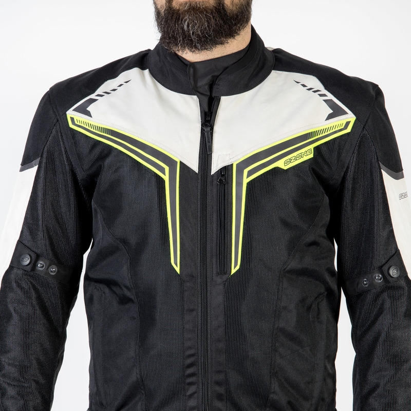 Veste de moto Ozone Flow noir-gris-jaune fluo soldes