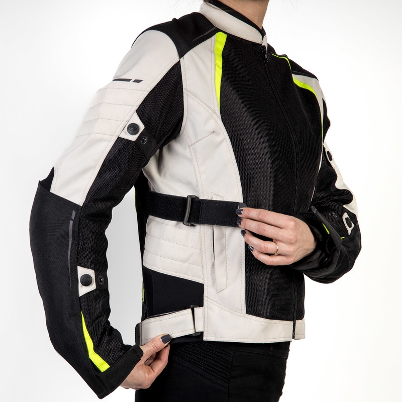 Veste de moto Ozone Flow noir-gris-jaune fluo pour femme soldes