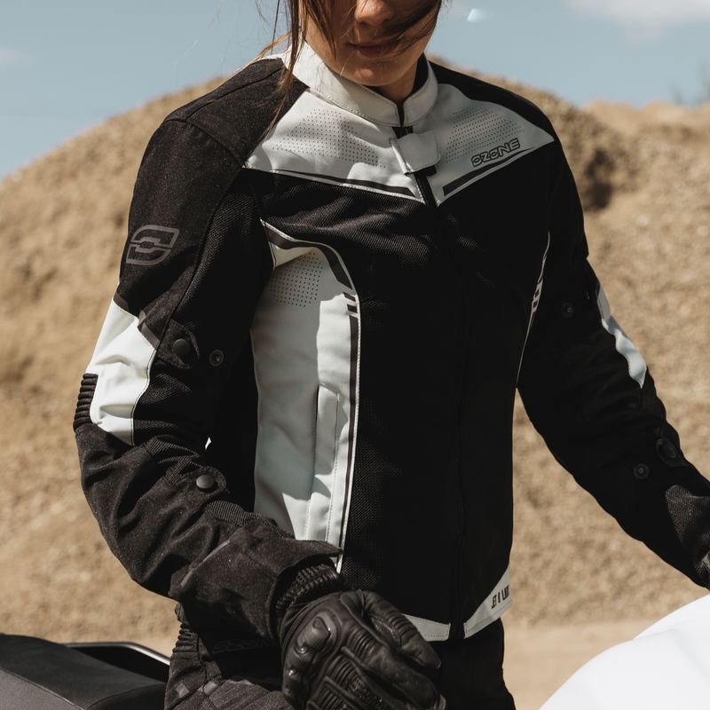 Veste moto Ozone Jet II pour femme, gris et noir soldes