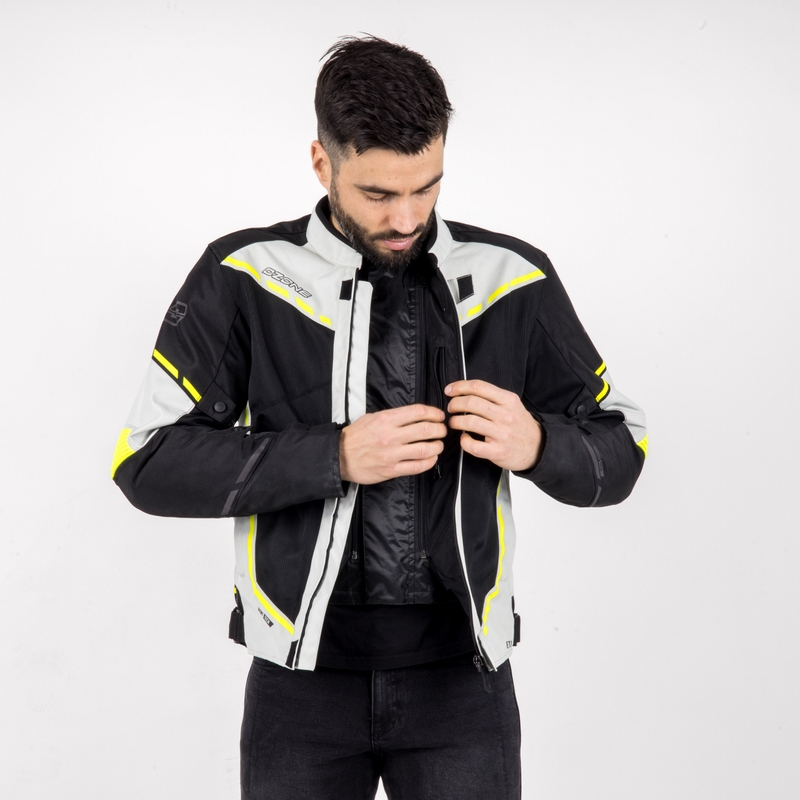 Veste moto Ozone Jet II gris-noir-jaune fluo soldes