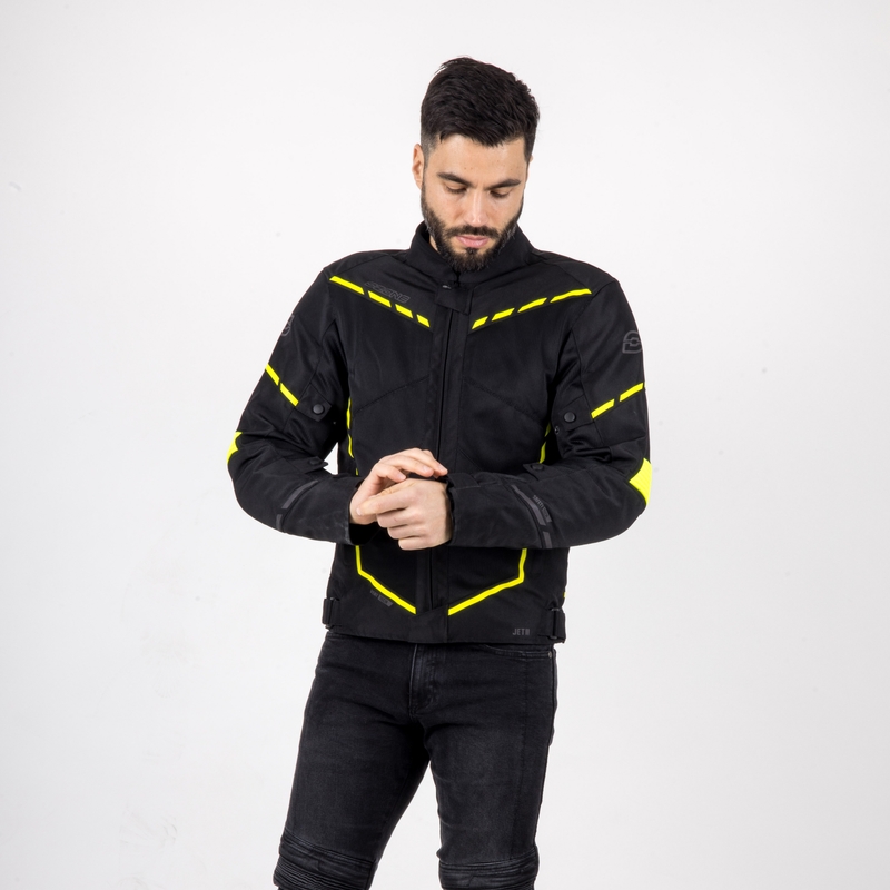 Veste moto Ozone Jet II noir-jaune fluo soldes