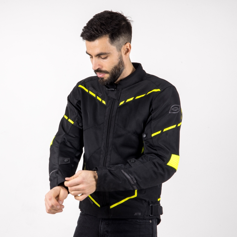 Veste moto Ozone Jet II noir-jaune fluo soldes