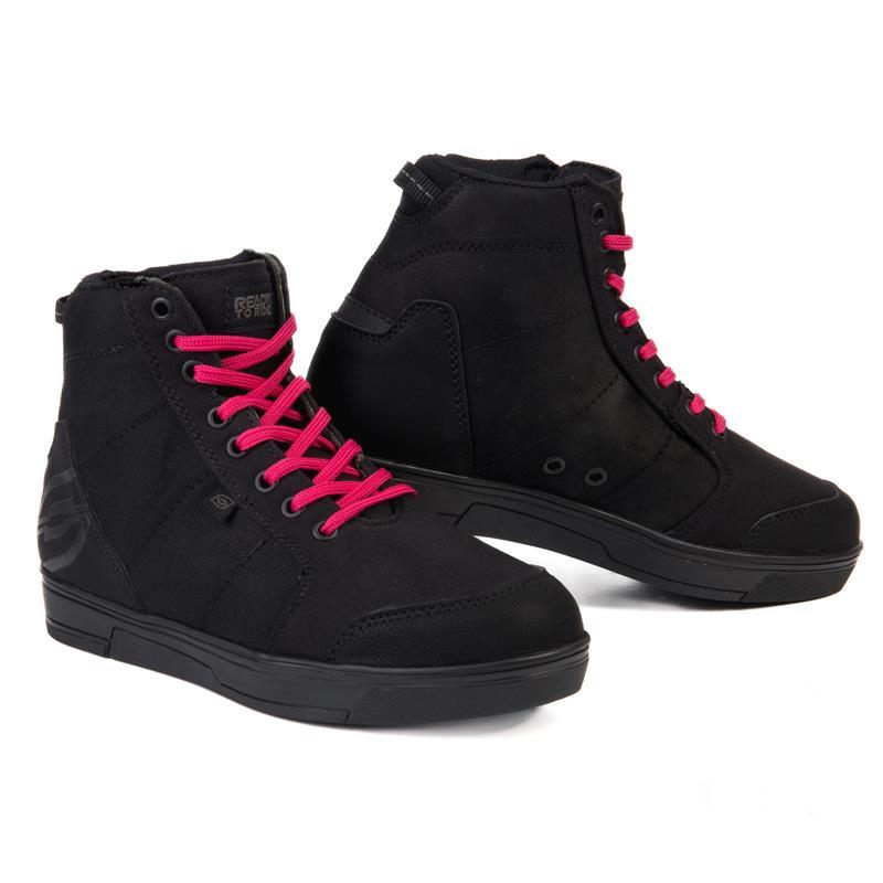 Bottes de moto Ozone Town noires et roses soldes