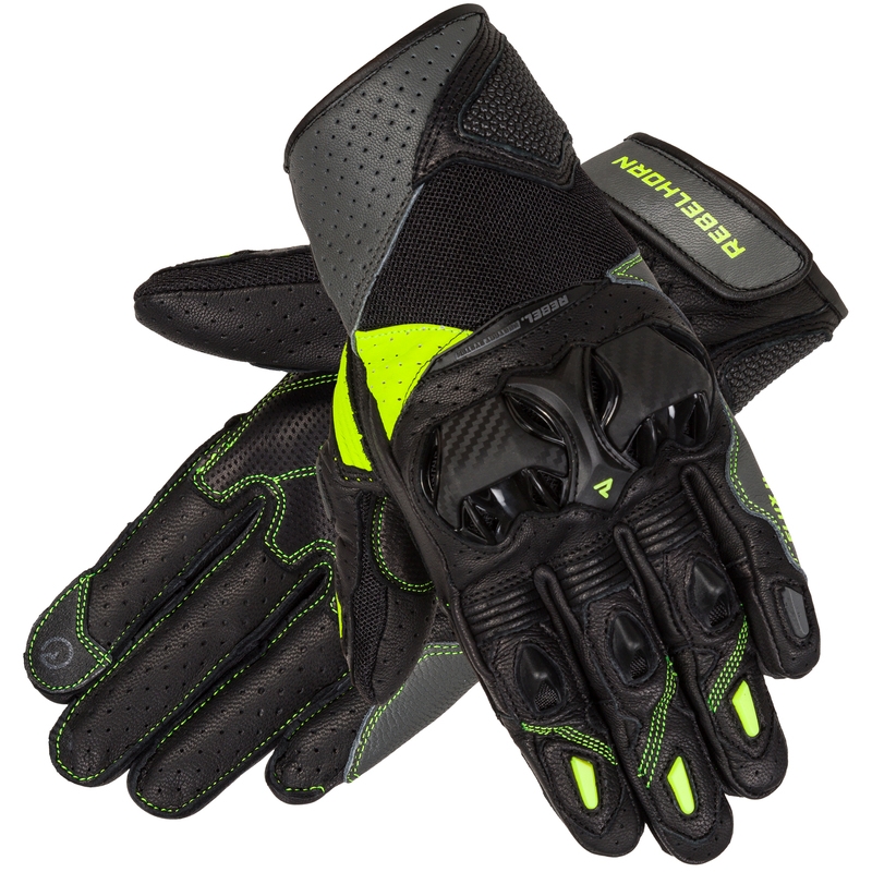 Gants de moto Rebelhorn Flux II noir-fluo-jaune soldes