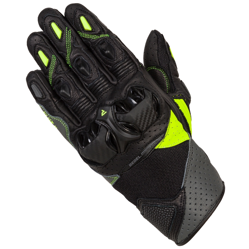 Gants de moto Rebelhorn Flux II noir-fluo-jaune soldes