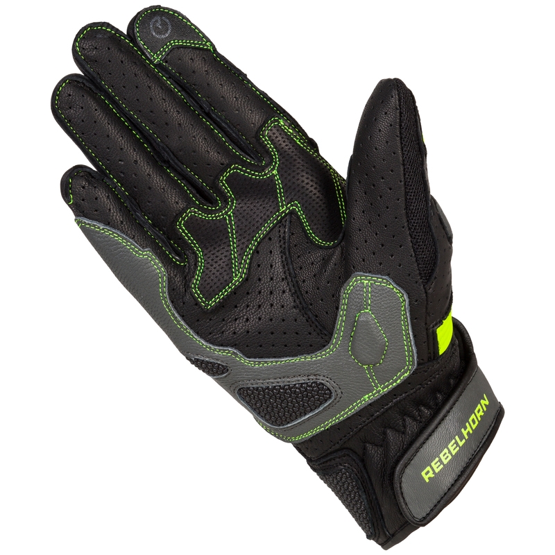 Gants de moto Rebelhorn Flux II noir-fluo-jaune soldes