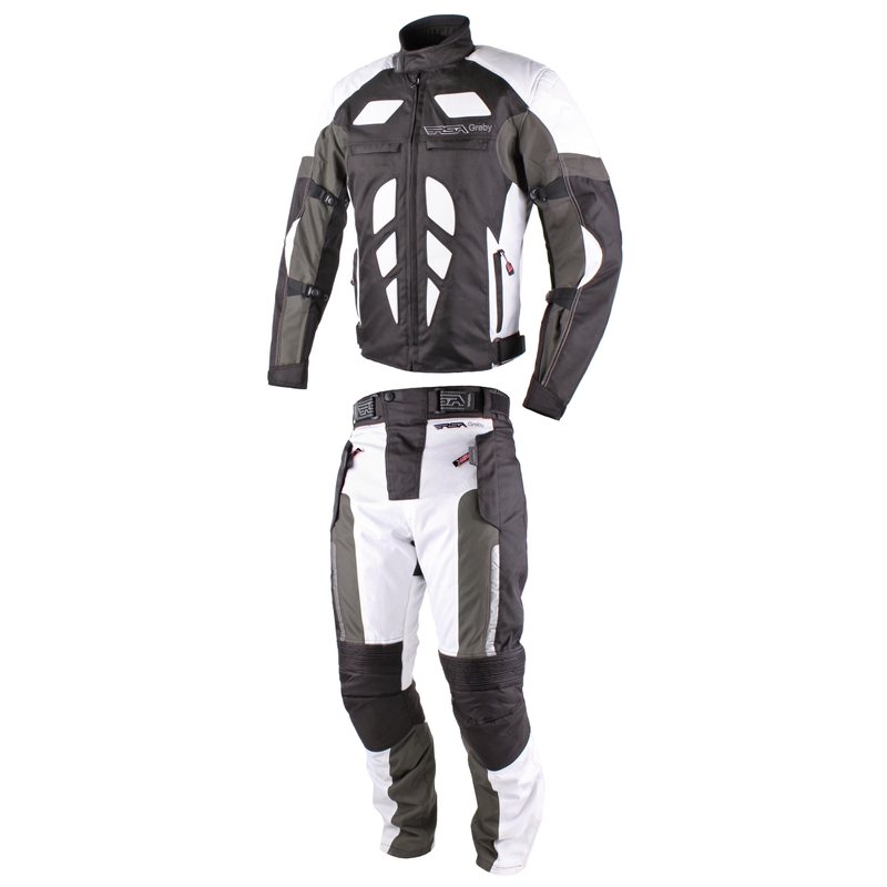 Salopette de moto RSA Greby noire et blanche pour hommes soldes