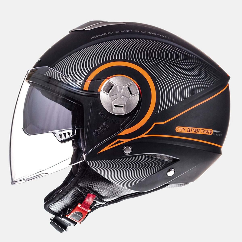 Přilba na motorku otevřená MT City Eleven SV Tron černá matná-fluo oranžová výprodej