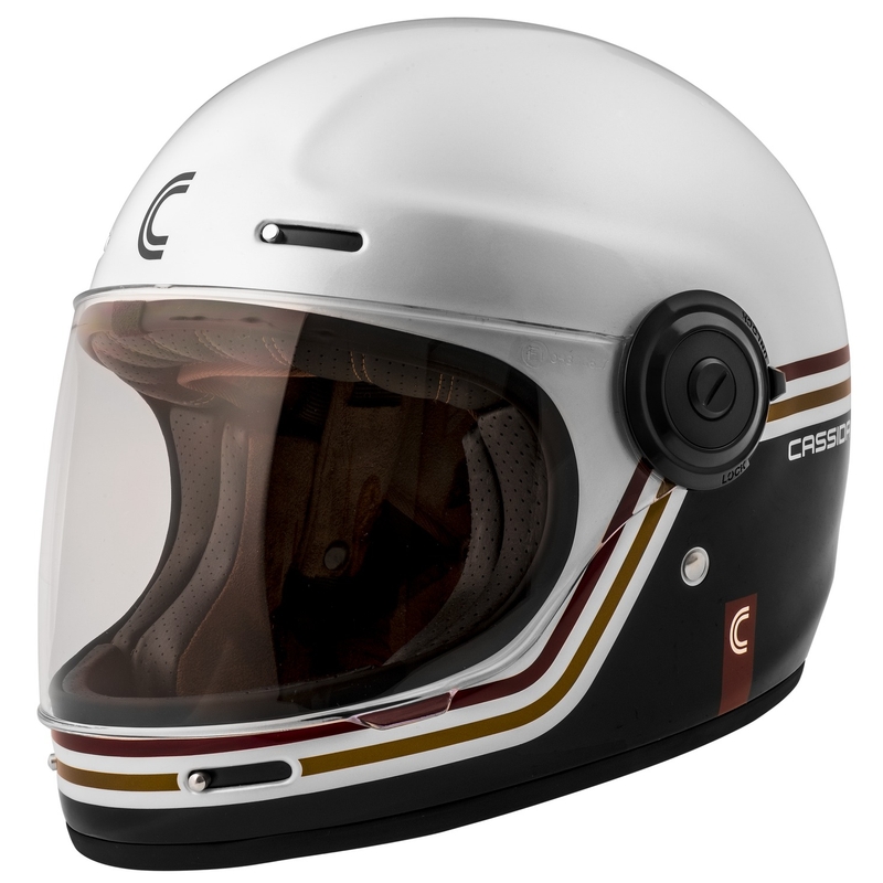 Casque de moto Cassida Fibre Super Hooligan Carat intégral blanc-noir-rouge-or soldes