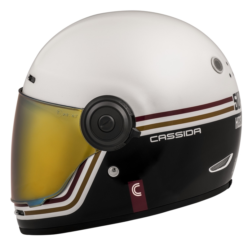 Casque de moto Cassida Fibre Super Hooligan Carat intégral blanc-noir-rouge-or soldes