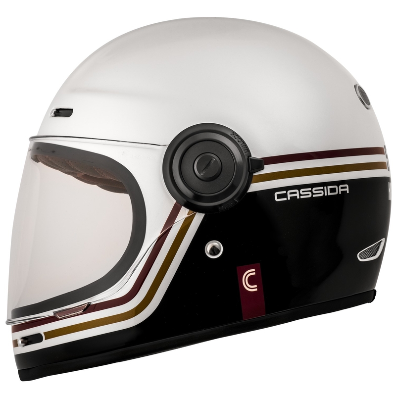 Casque de moto Cassida Fibre Super Hooligan Carat intégral blanc-noir-rouge-or soldes