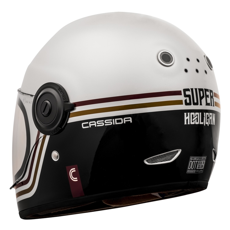 Casque de moto Cassida Fibre Super Hooligan Carat intégral blanc-noir-rouge-or soldes