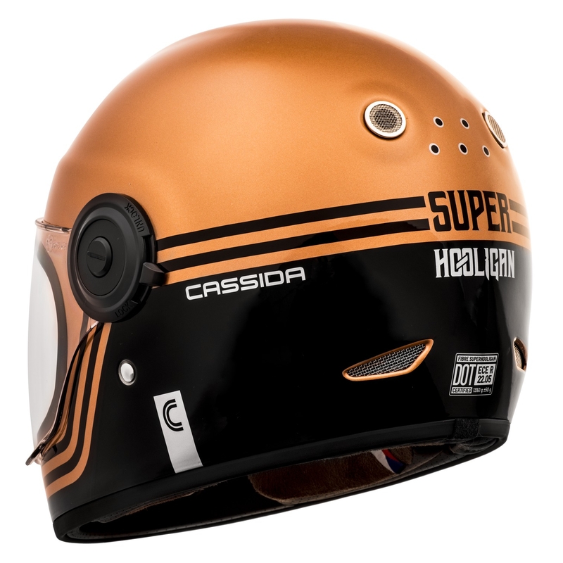 Casque moto intégral Cassida Fibre Super Hooligan noir et cuivre soldes