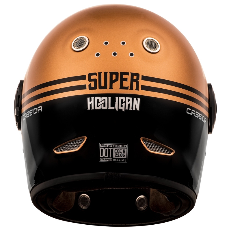 Casque moto intégral Cassida Fibre Super Hooligan noir et cuivre soldes