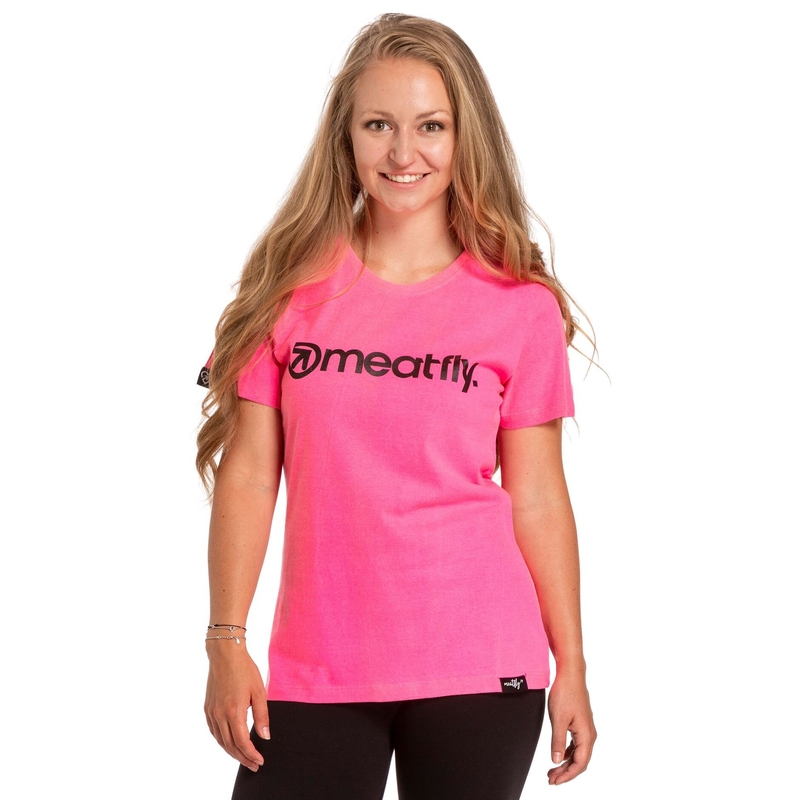 T-shirt femme Meatfly Ladies MF Logo rose fluo soldes