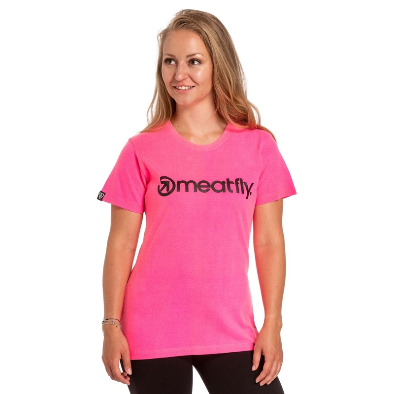 T-shirt femme Meatfly Ladies MF Logo rose fluo soldes