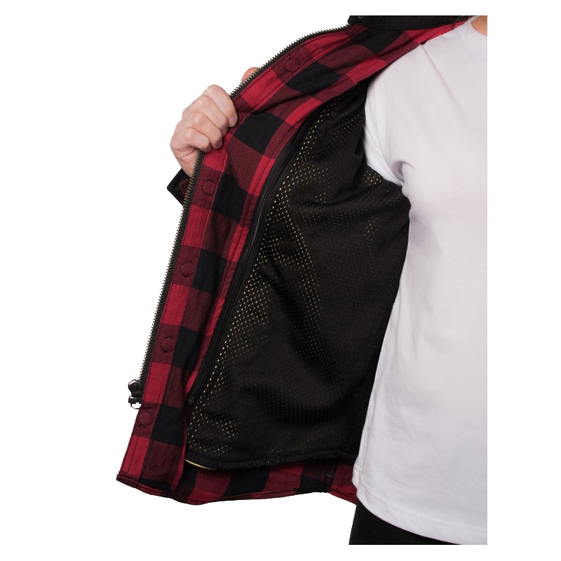 Chemise moto femme BROGER Alaska noir-rouge soldes
