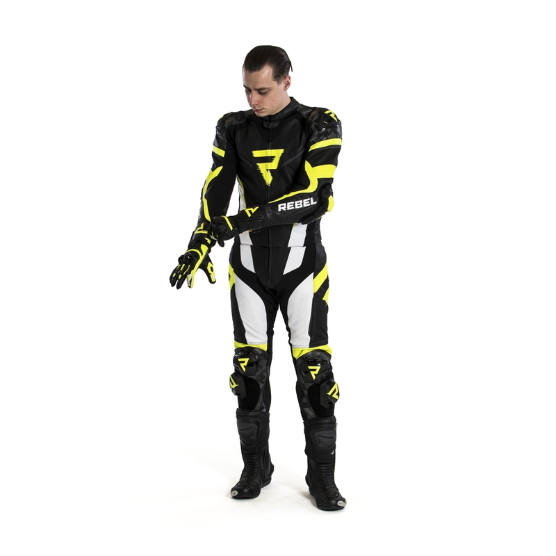 Combinaison de moto Rebelhorn Rebel noir-blanc-jaune fluo soldes
