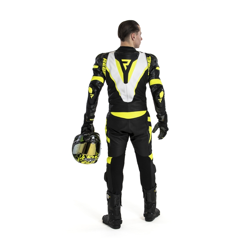 Combinaison de moto Rebelhorn Rebel noir-blanc-jaune fluo soldes