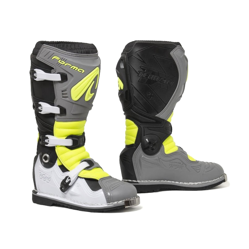 Bottes de moto Forma Terrain Evolution TX gris-blanc-jaune fluo