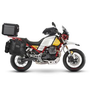 Complete set of SHAD TERRA TR40 adventure saddlebags and SHAD TERRA BLACK aluminium 37L topcase, including mounting kit SHAD MOTO GUZZI V 85 TT