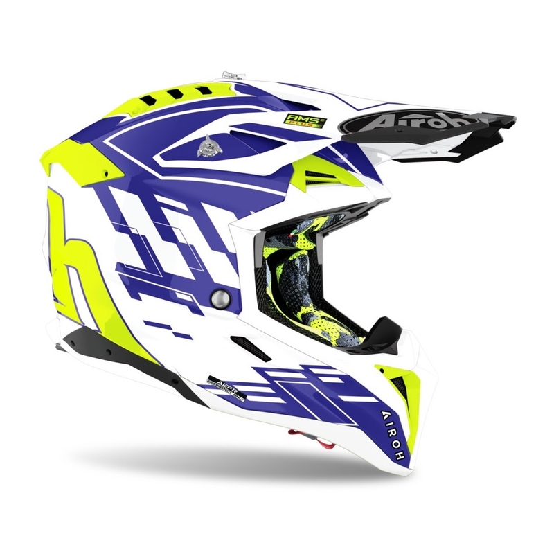 Motokrosová přilba Airoh Aviator 3.0 Rampage 2021 bílo-modro-fluo žlutá výprodej