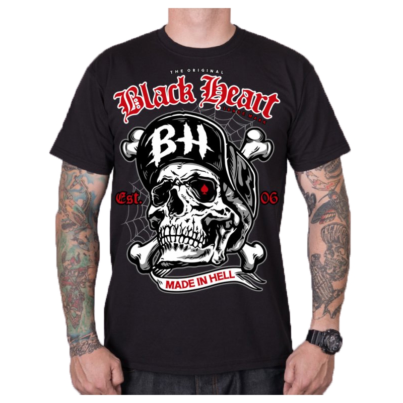 T-shirt hommes noir Heart Skull Bones noir soldes