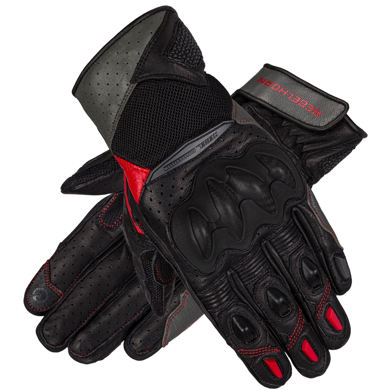 Gants de moto Rebelhorn Flux II rouge et noir pour femme soldes